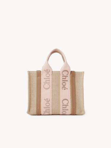 Small Woody tote bag in linen - 1