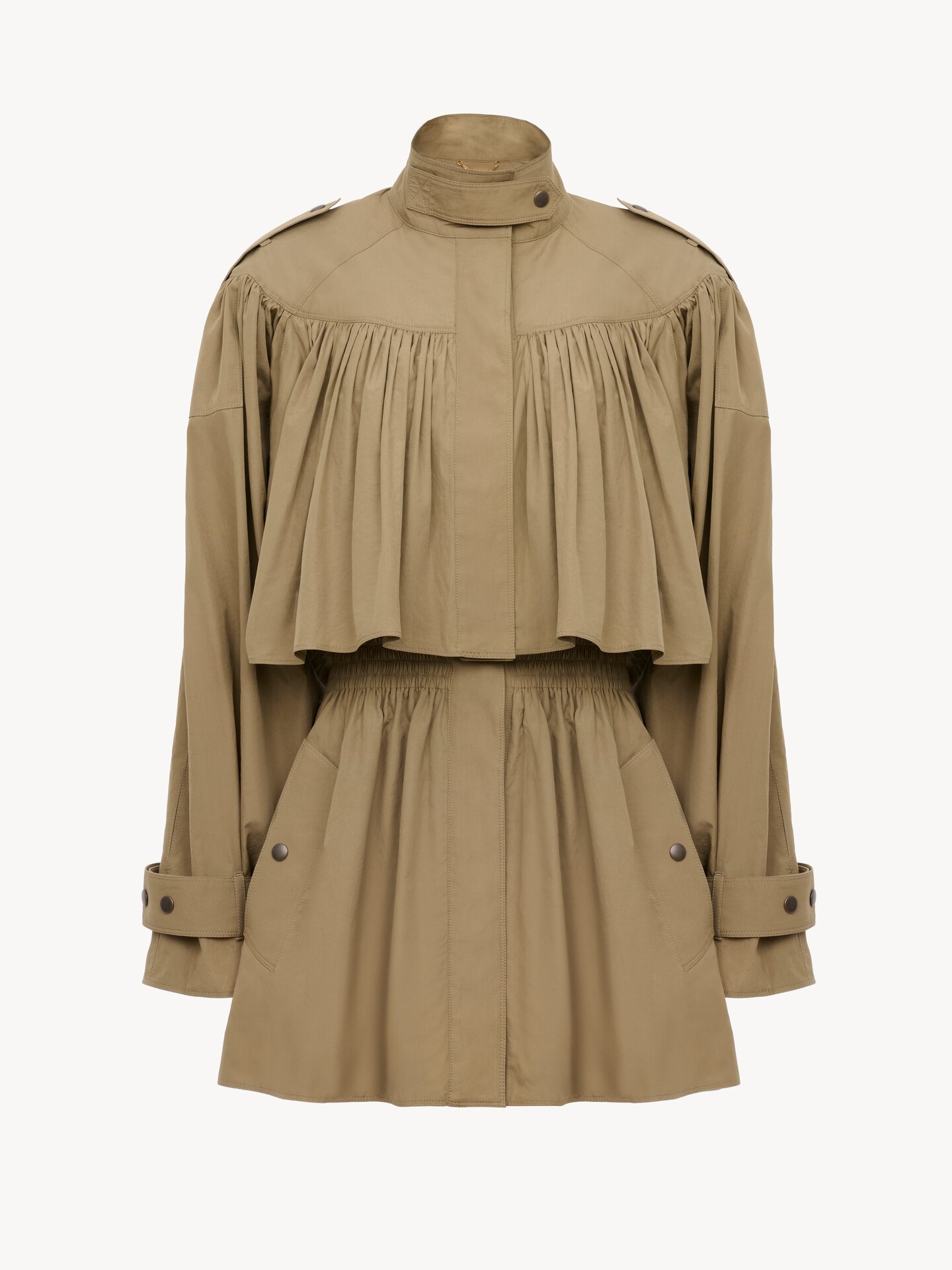 High-neck short trench coat in cotton poplin - 2.0