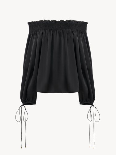 Off-the-shoulder top in washed silk satin - 2