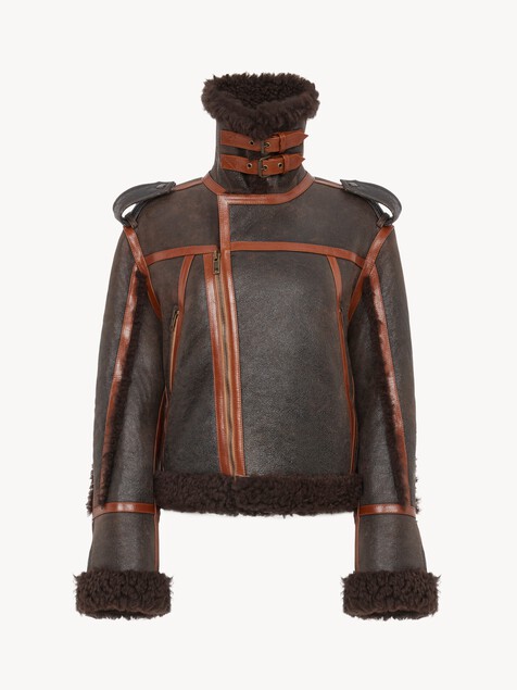 High-neck jacket in shearling