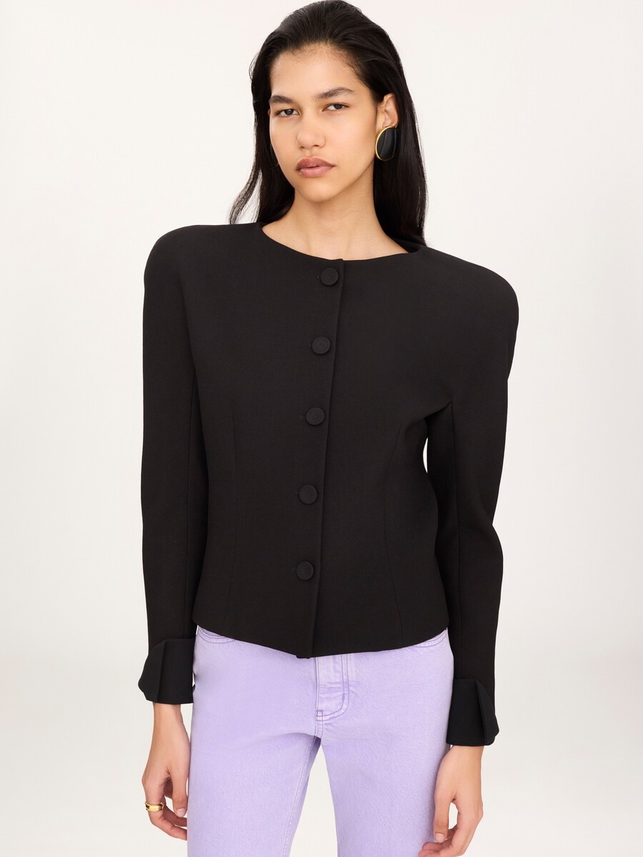 Collarless fitted jacket in wool cr&ecirc;pe - 3