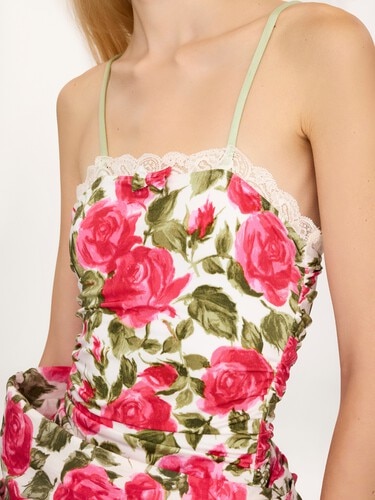 Rose-print ruched bodysuit - 8
