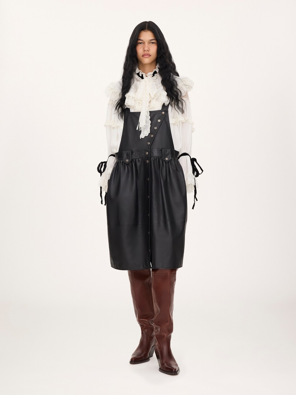 Apron midi dress in leather