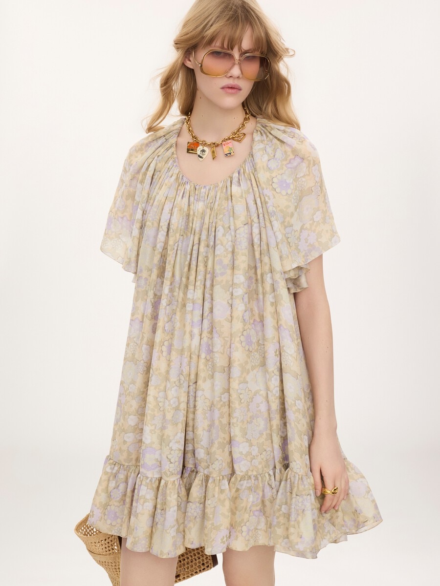 Short pleated dress in silk charmeuse - 3