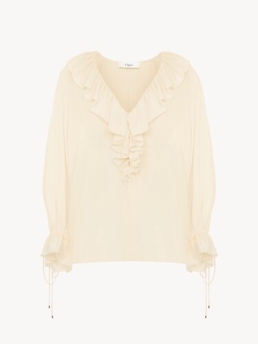 V-neck ruffle top in cr&ecirc;pe de chine - 2