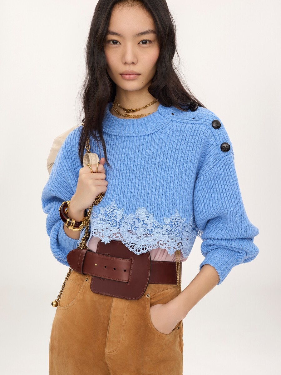 Cropped sweater in a merino wool knit & lace - 4