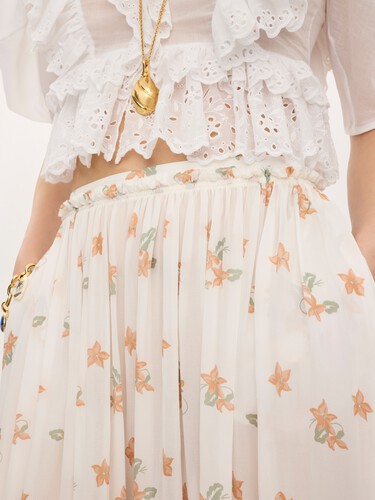 Gathered long skirt in silk charmeuse - 6