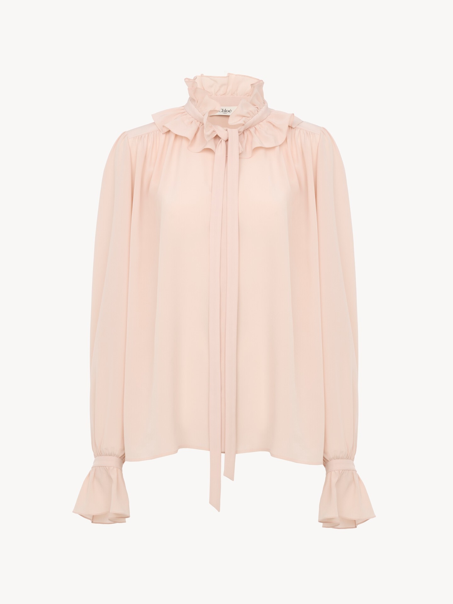 Tie-front ruffled blouse in cr&ecirc;pe de chine - 2.0