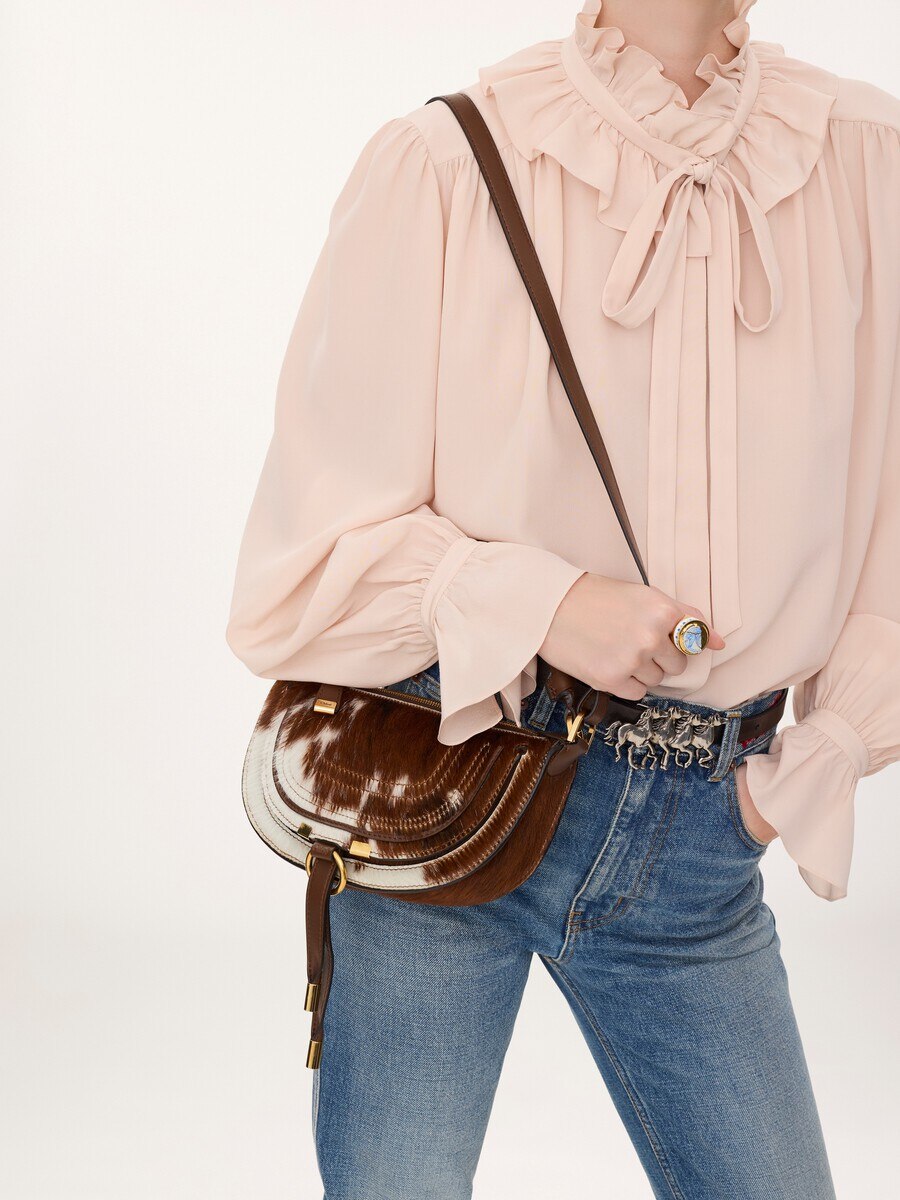 Mini sac port&eacute; &eacute;paule Marcie en cuir fa&ccedil;on poulain - 3