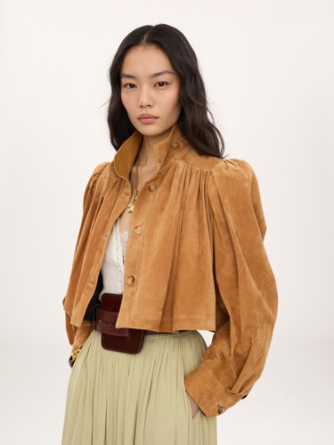 Gathered boule jacket in suede leather - 4