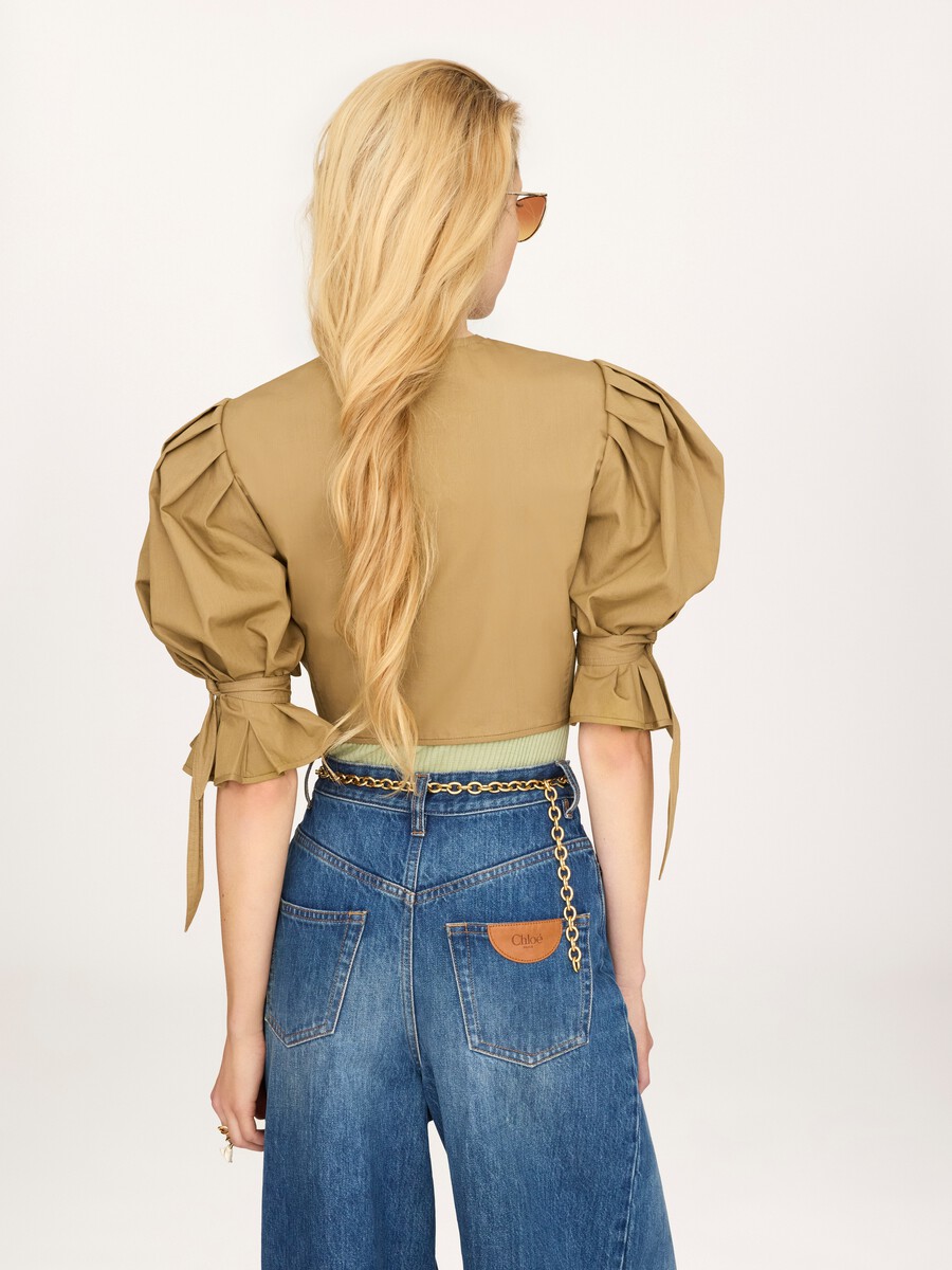 Puff-sleeve cropped top in cotton poplin - 4