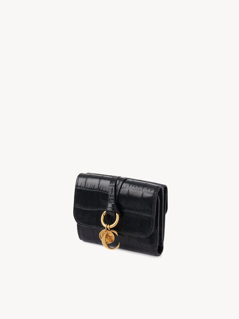 Small Alphabet tri-fold in croco-effect leather