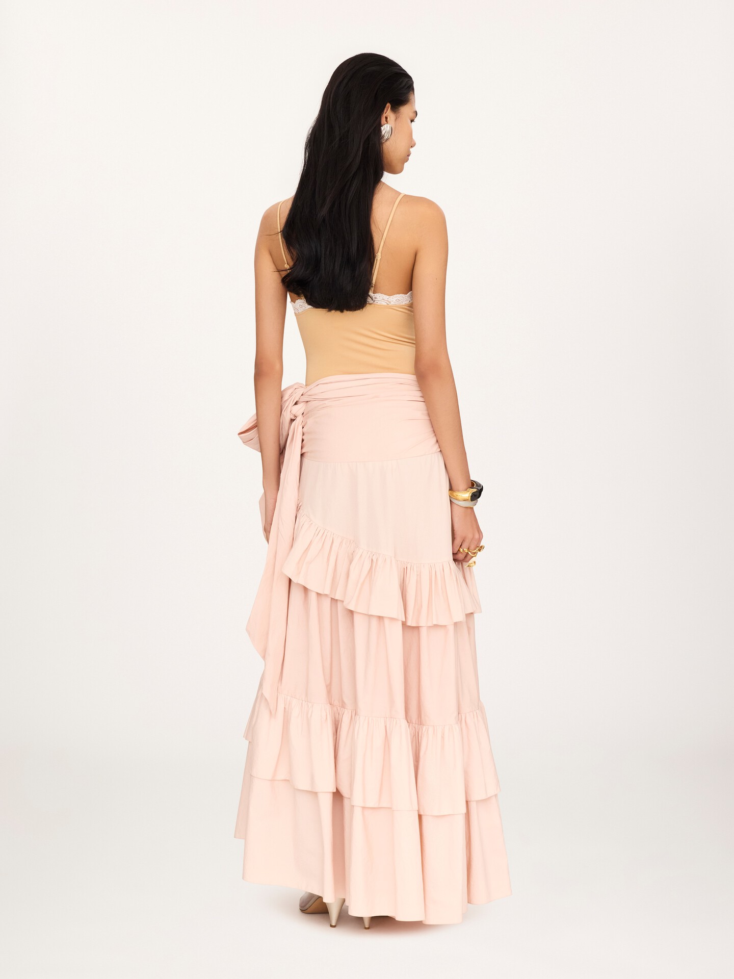 Ruffled long skirt in cotton poplin - 4.0