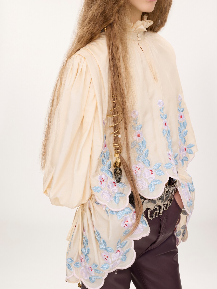 High-neck puff-sleeve top in technical taffeta - 4