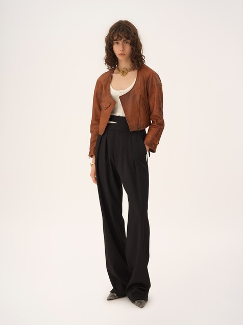 Cropped scoop-neck jacket in leather