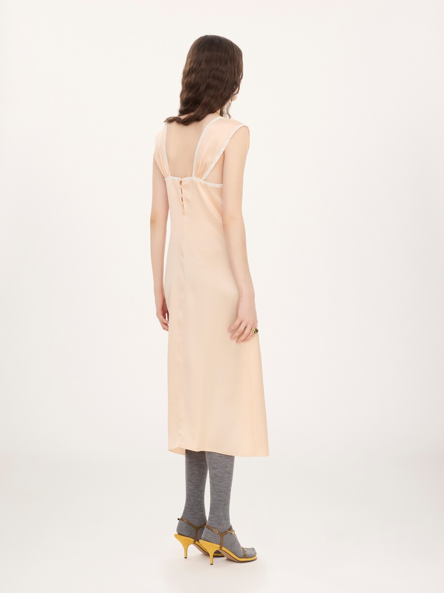 Lingerie dress in washed silk satin & lace - 4
