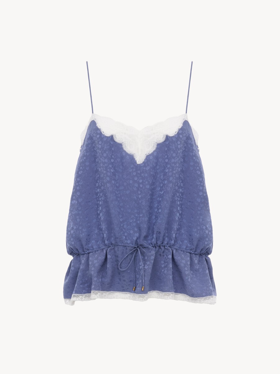 Top caraco en soie jacquard et dentelle - 2