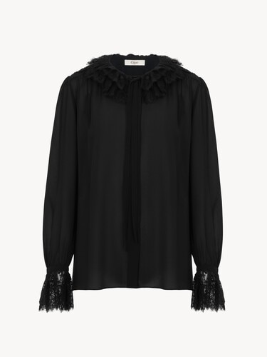 Fluid blouse in silk georgette & lace - 2