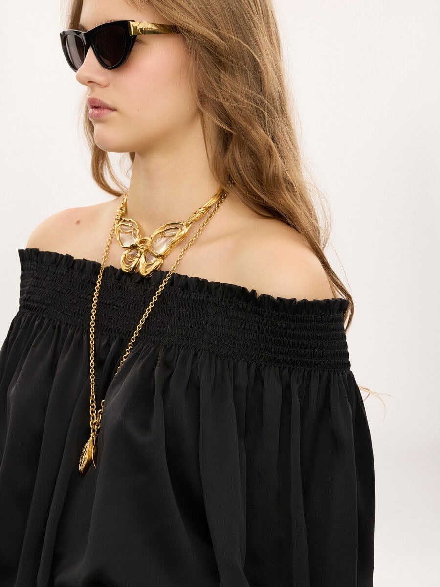 Off-the-shoulder top in washed silk satin - 7