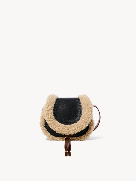 Small Marcie saddle bag in shearling & grained leather