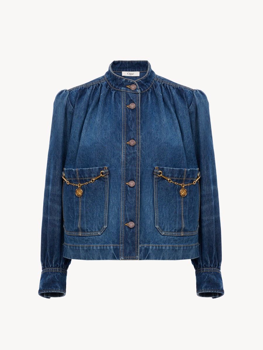 Chaqueta fruncida de cuello alto y tejido vaquero - 2