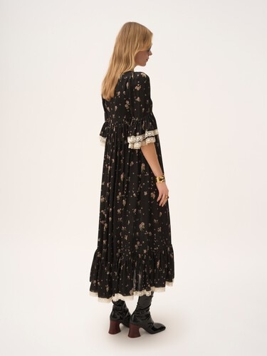 Scoop-neck midi dress in silk charmeuse & lace - 4