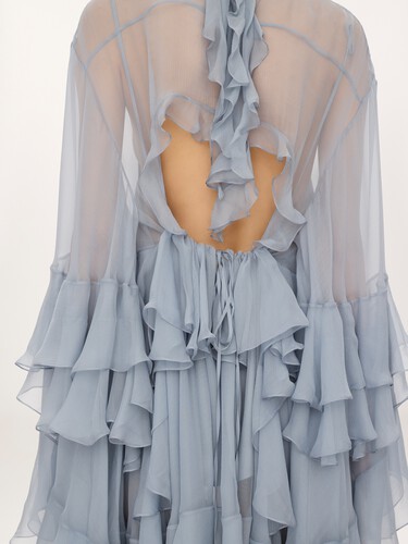 Ruffled mini dress in silk mousseline - 6