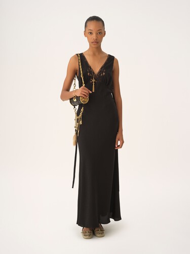 Sleeveless column dress in silk jacquard & lace - 3
