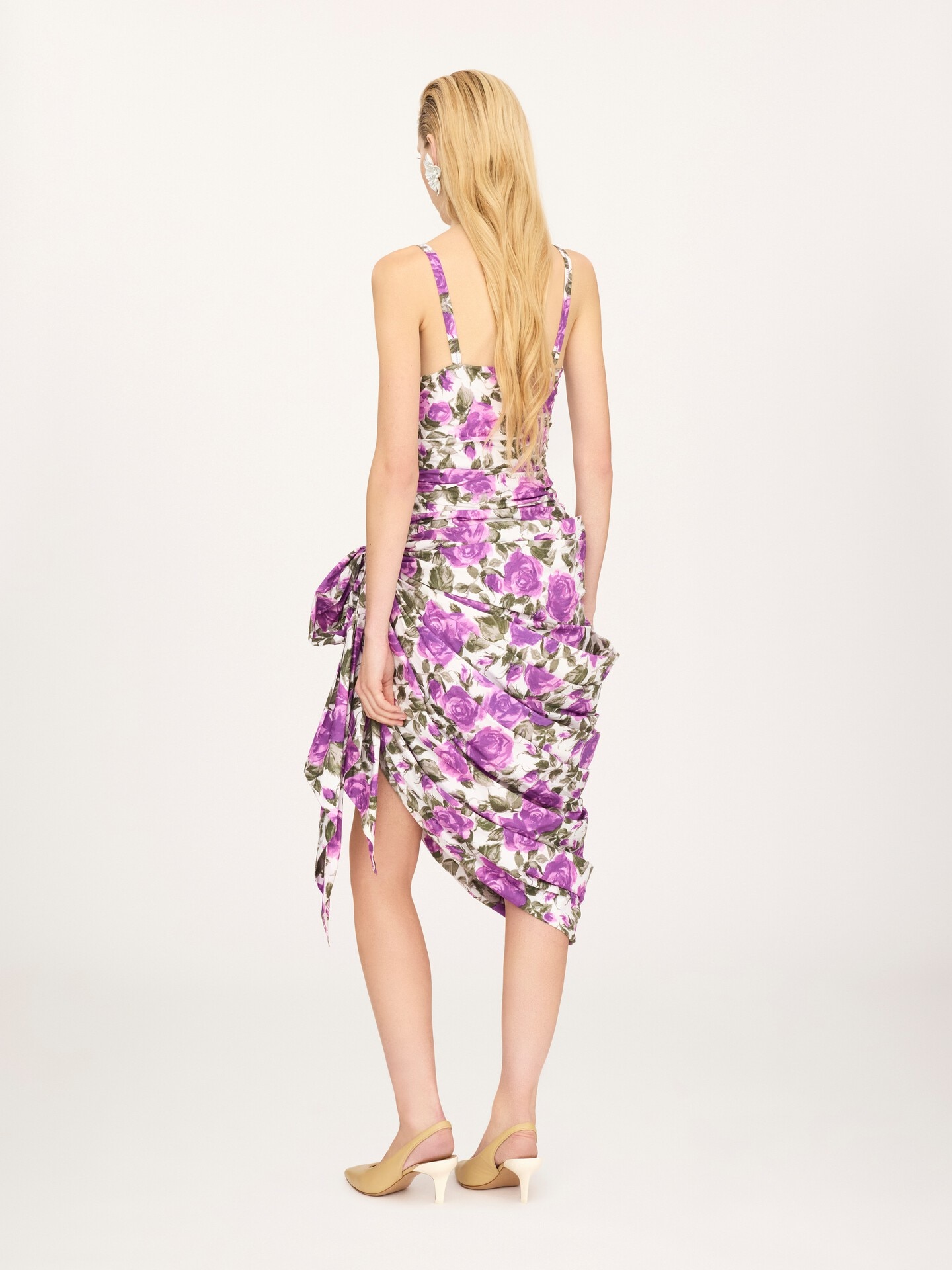 Wrapped bustier midi dress in cotton poplin - 4.0