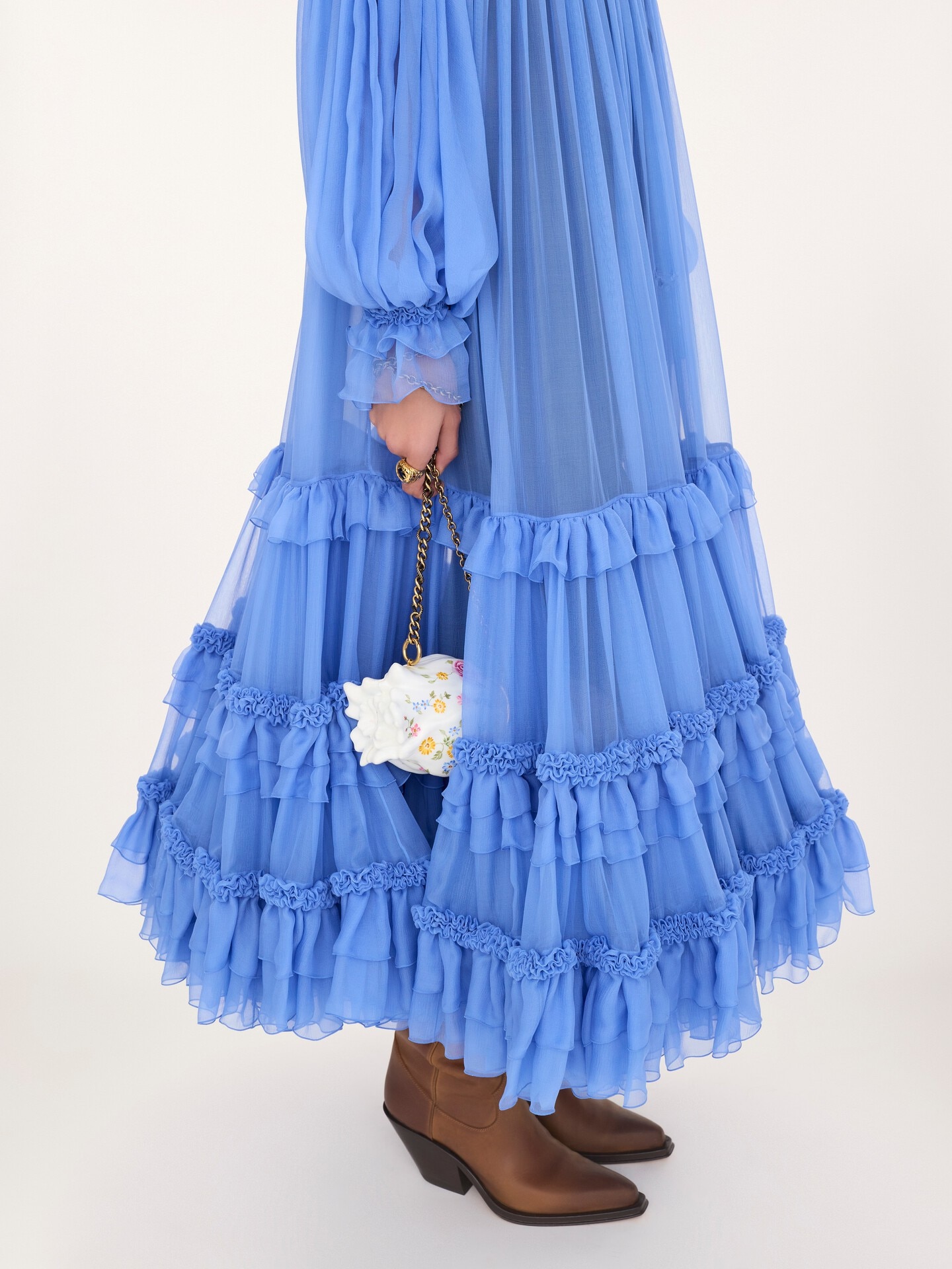 Off-the-shoulder long dress in silk mousseline - 5.0