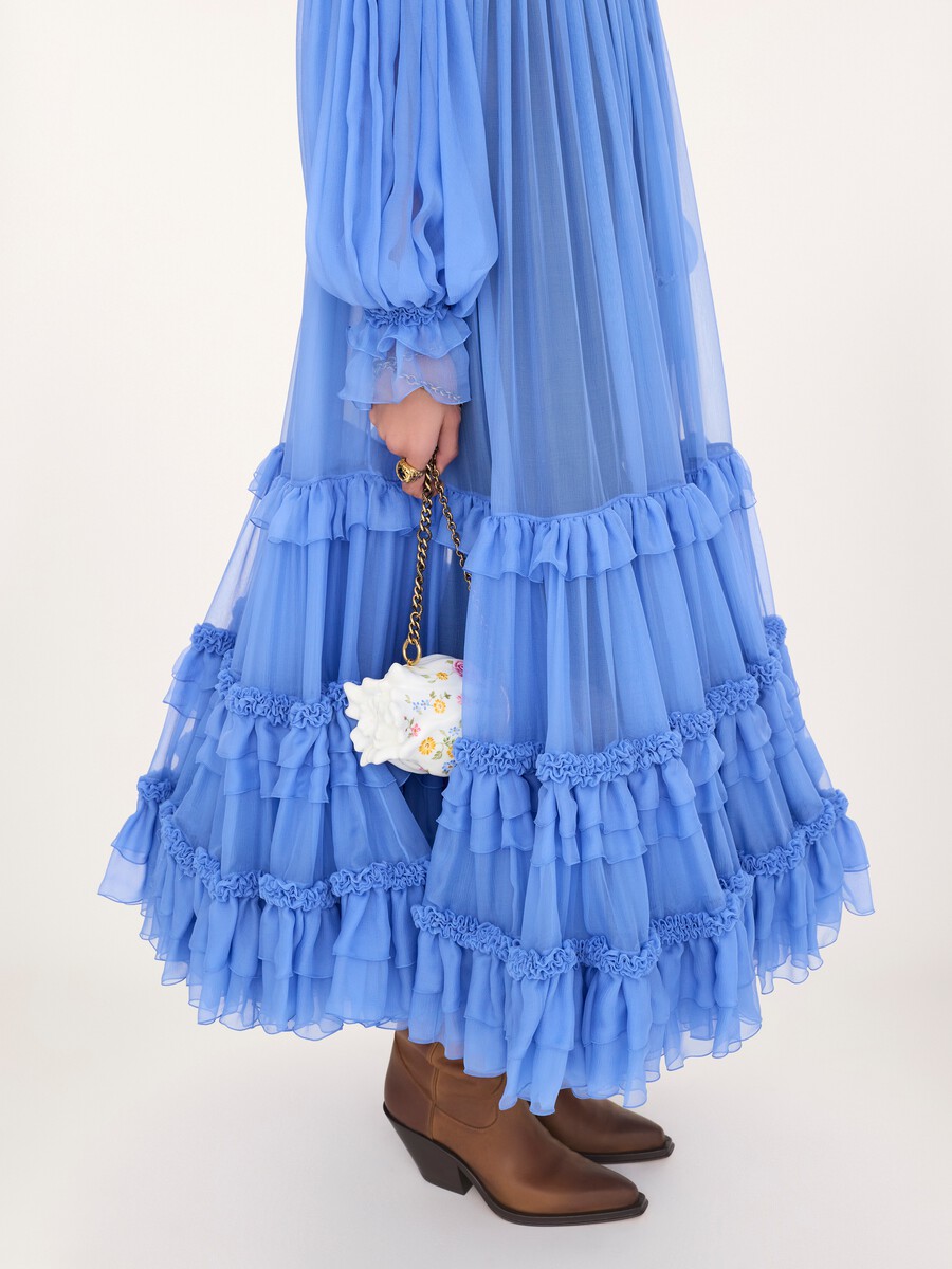 Off-the-shoulder long dress in silk mousseline - 5