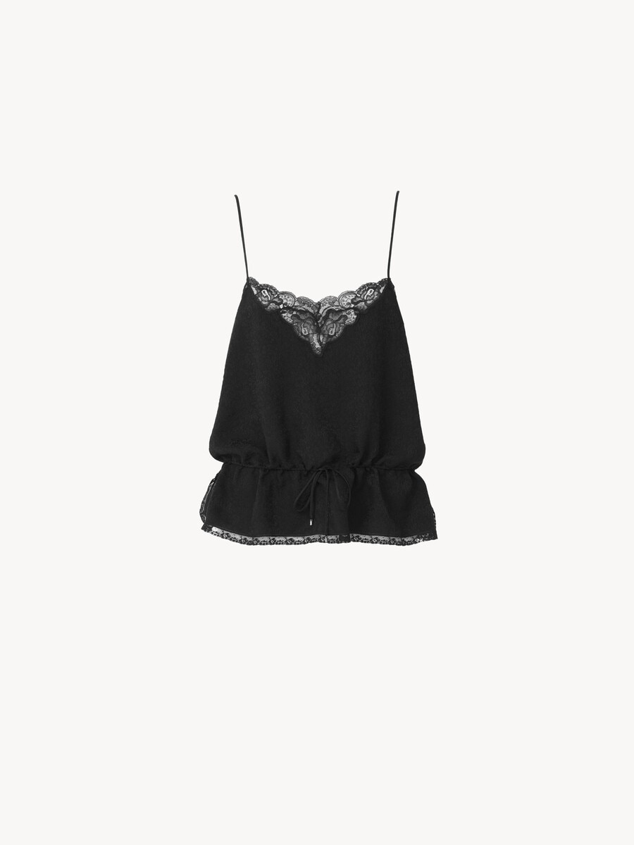 Drawstring camisole top in silk jacquard & lace - 2