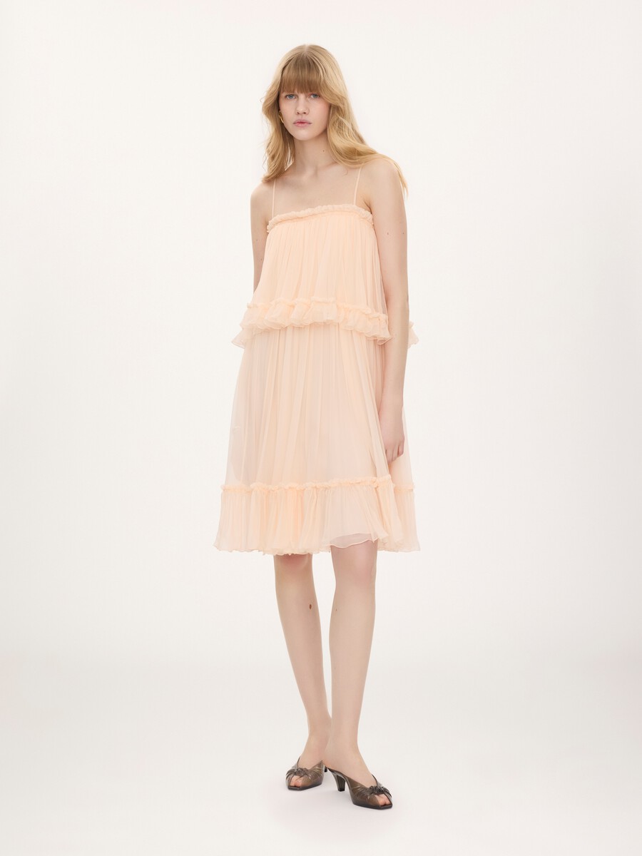 Thin-strap mini dress in silk mousseline - 3