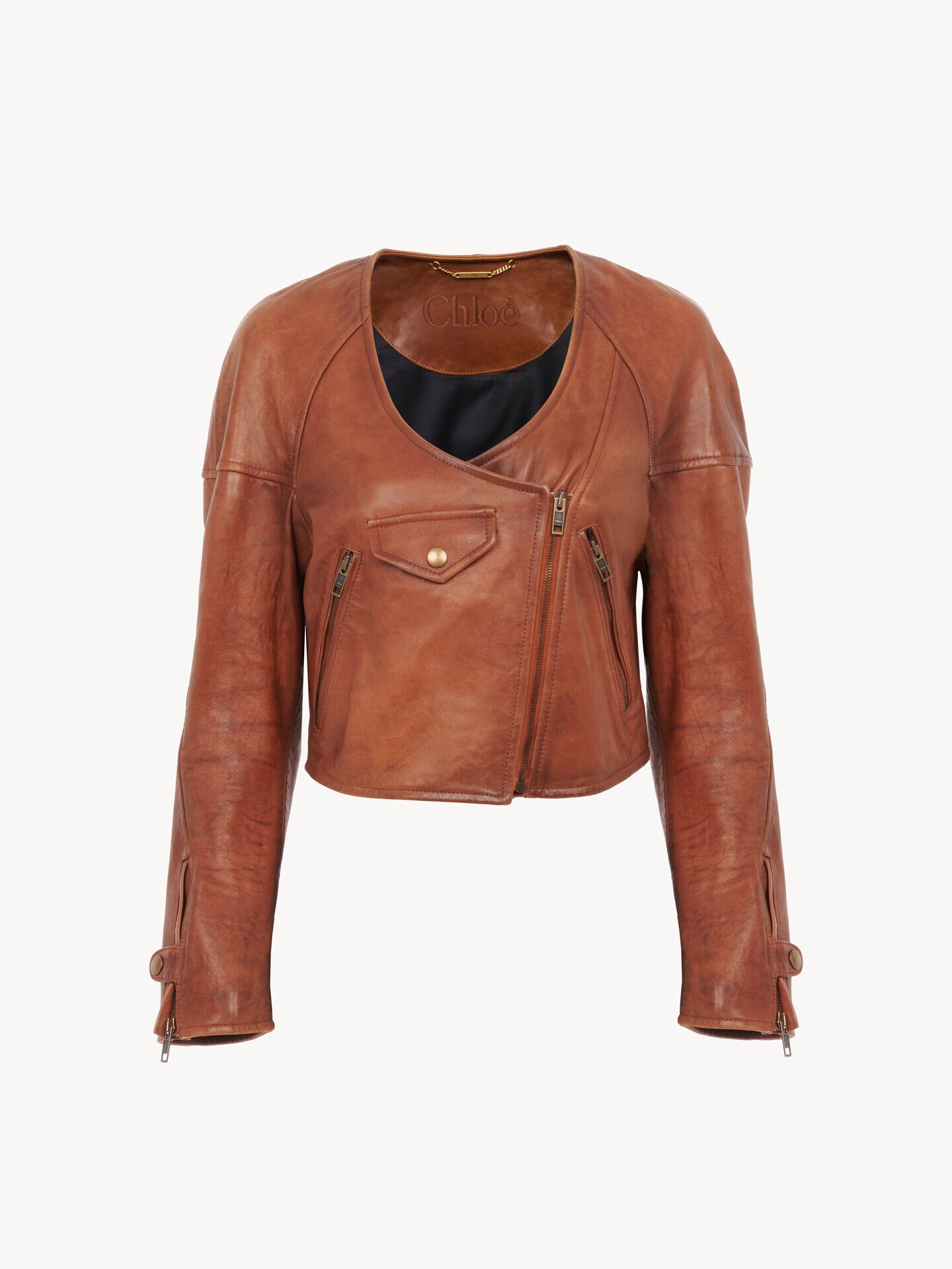 Cropped scoop-neck jacket in leather - 2.0