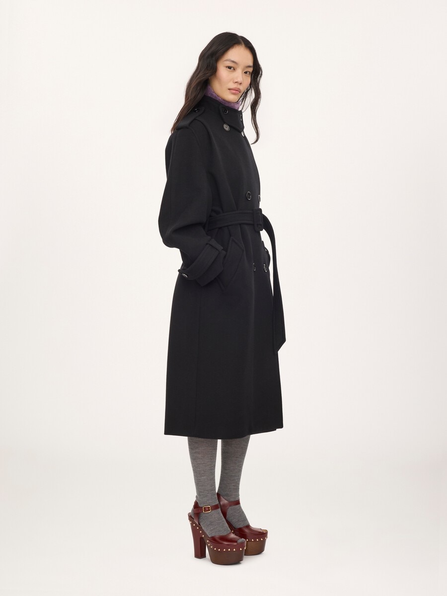 High-neck long coat in double-face wool - 6