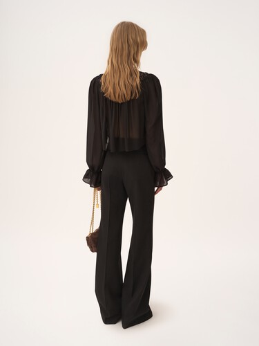 Scoop-neck cropped top in silk georgette & lace - 5