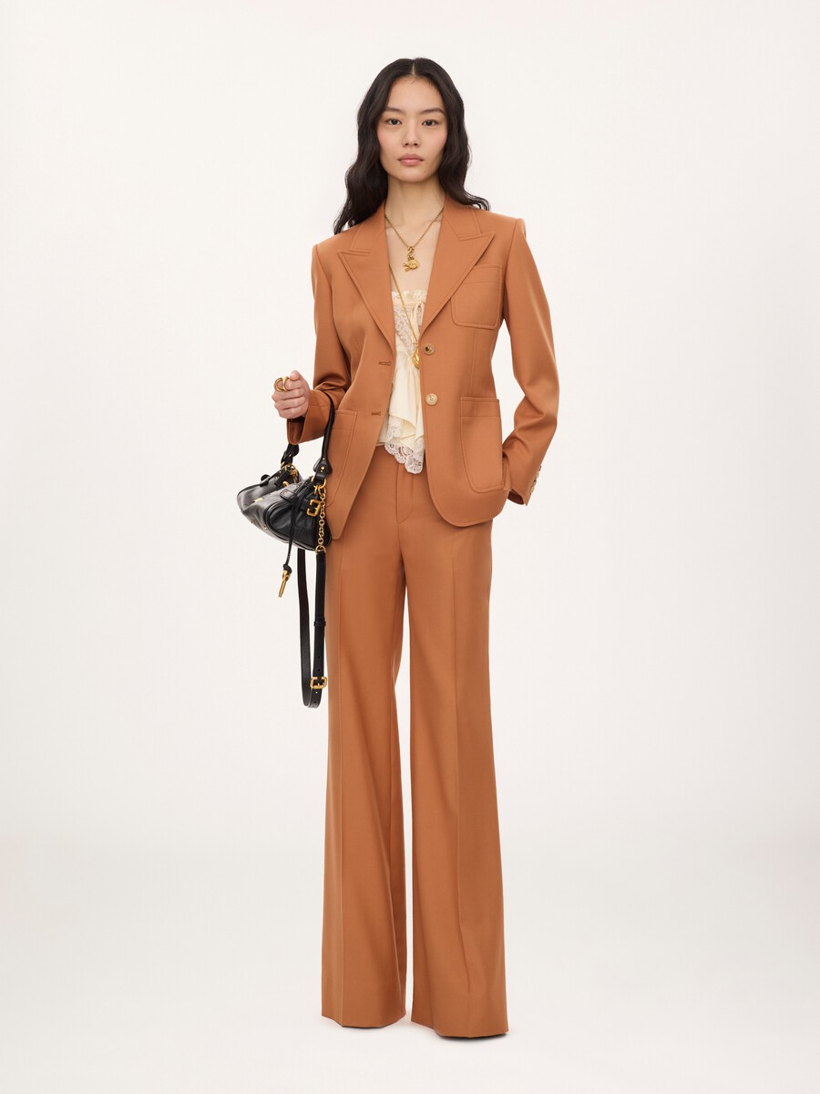 High-rise flared pants in wool gabardine - 3