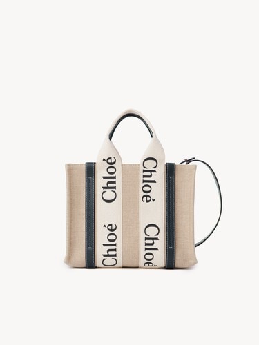 Small Woody tote bag in linen - 2