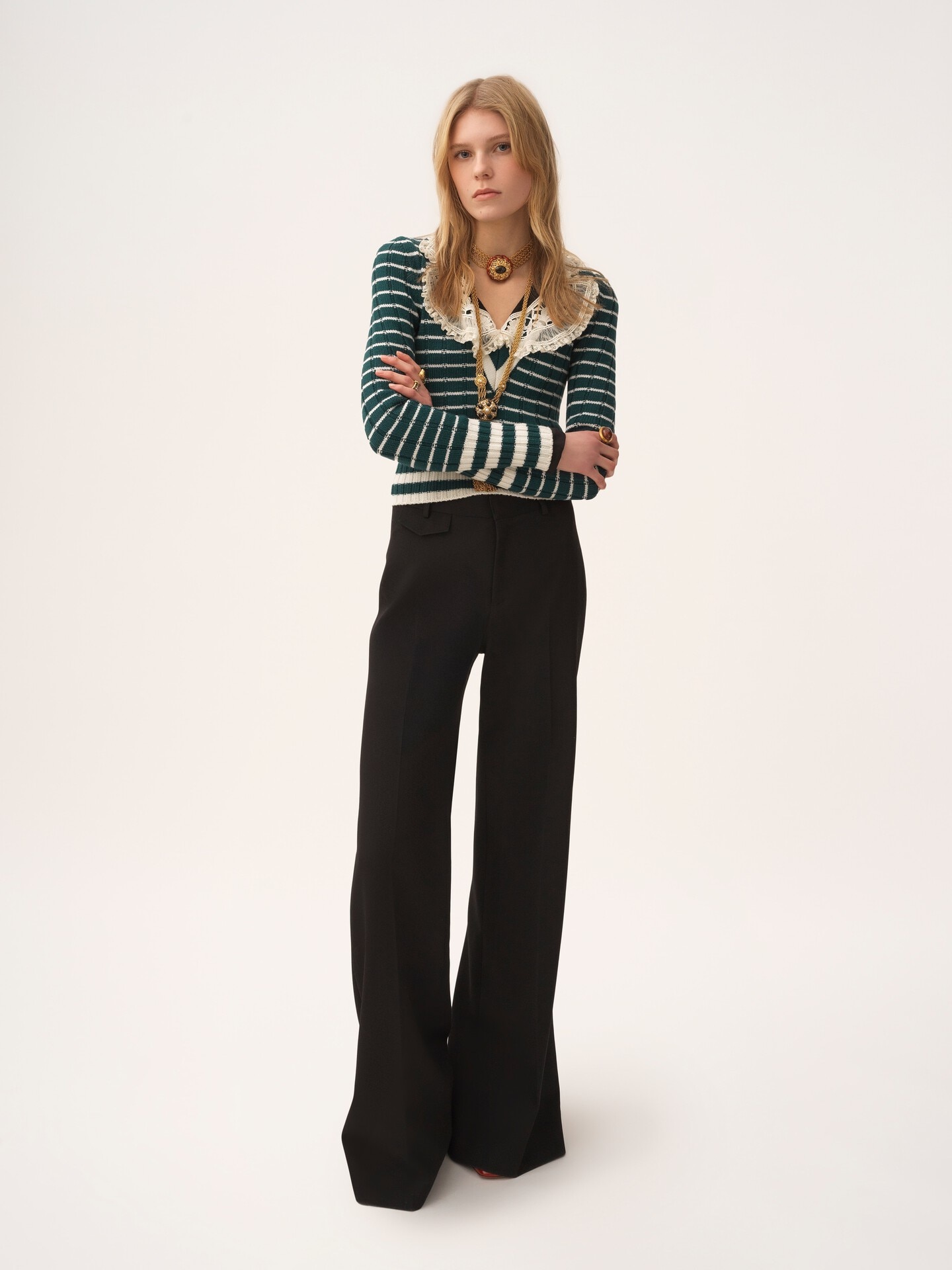 High-rise flared pants in wool grain de poudre - 1.0