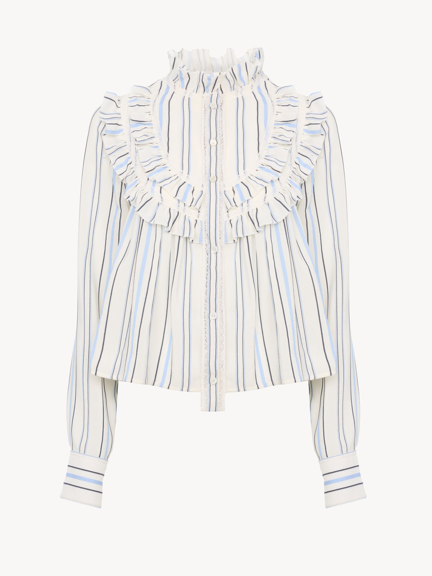 Ruffled blouse in silk jacquard & lace - 2.0