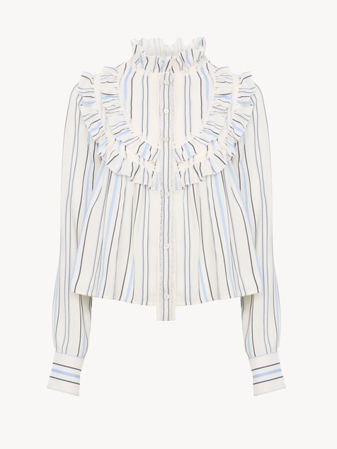 Blouse &agrave; volants en soie jacquard et dentelle