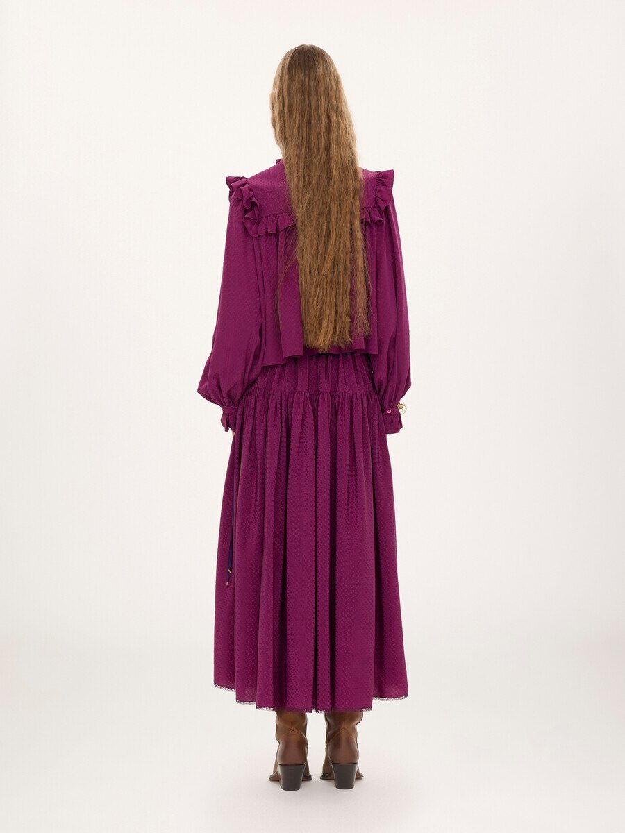 Gathered long skirt in silk jacquard & lace - 4