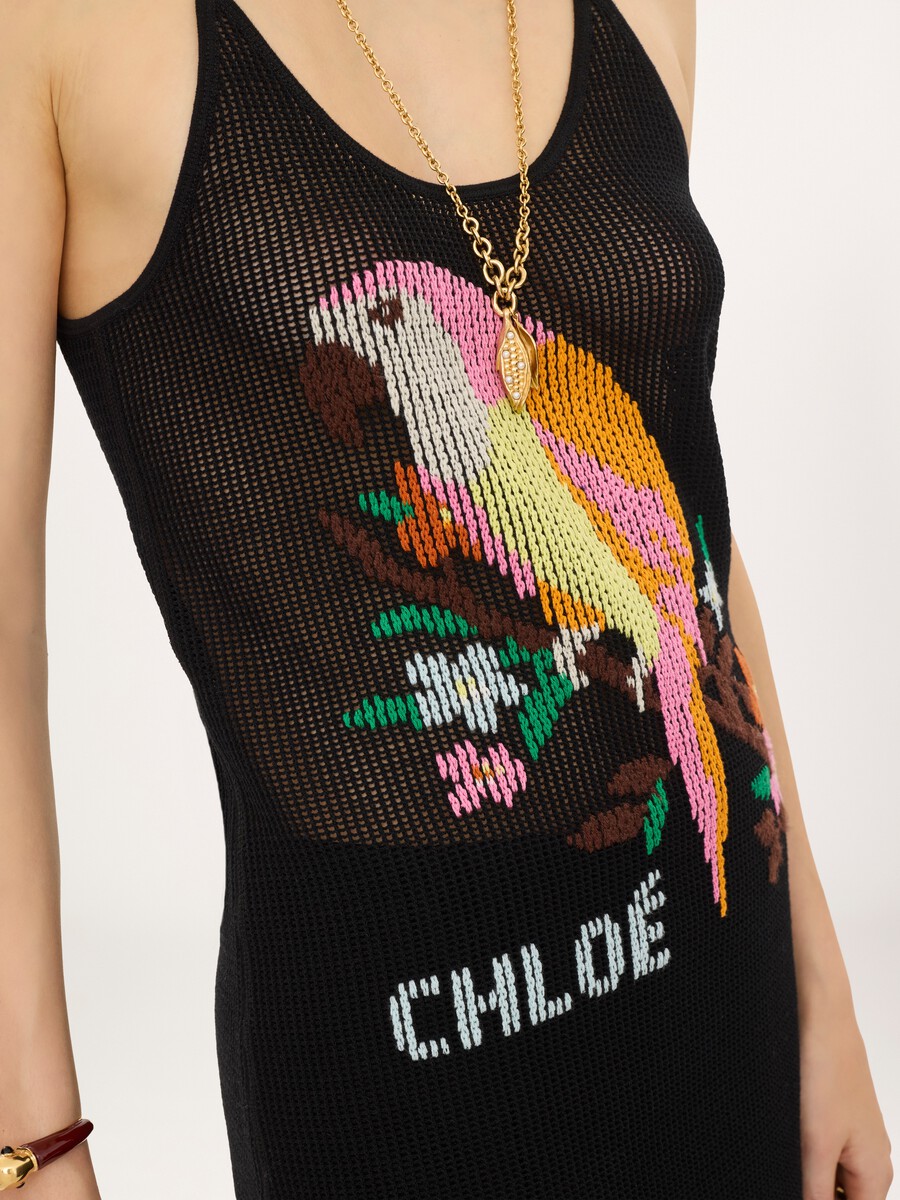 Minivestido ajustado con tirantes finos y logotipo, confeccionado en punto de malla de algod&oacute;n - 6