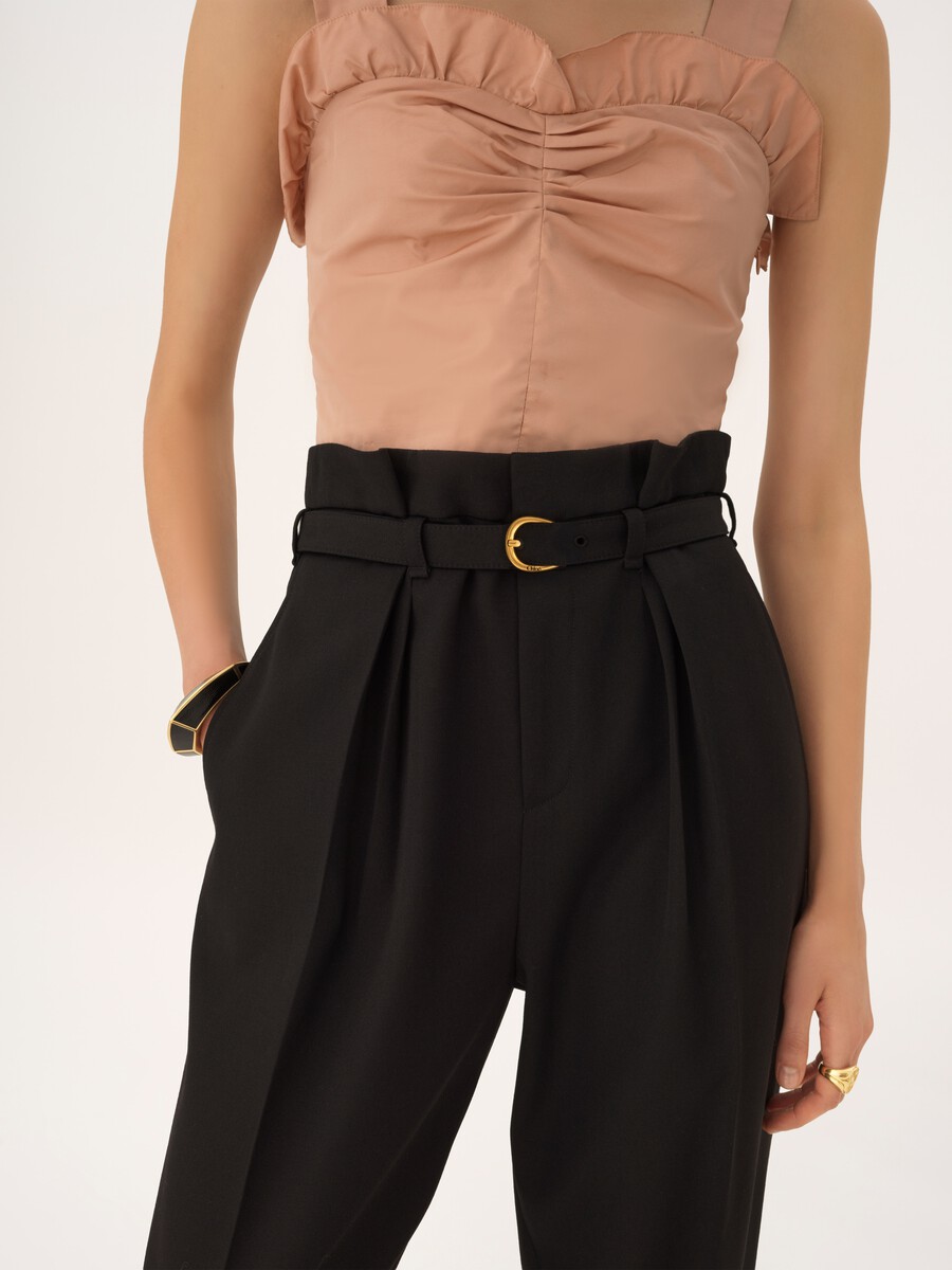 High-rise wide-leg pants in wool grain de poudre - 6