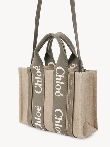 Small Woody tote bag in linen - 4