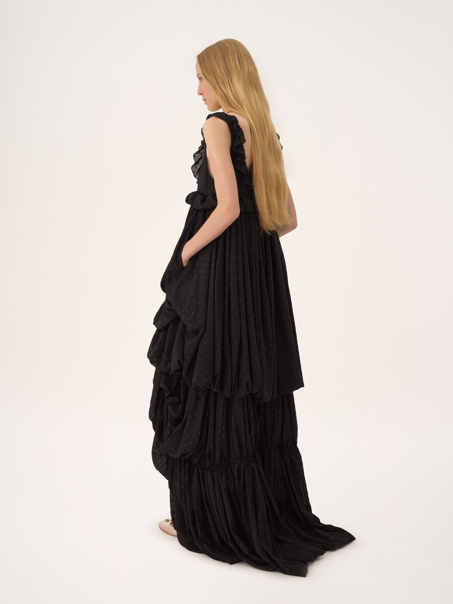 High-low sleeveless dress in silk georgette jacquard & lurex - 4