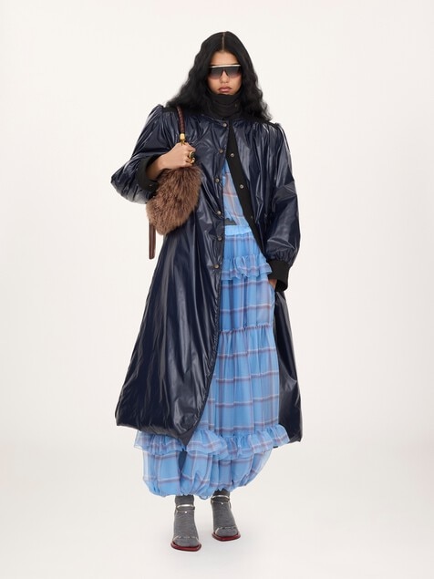 Manteau long utilitaire en nylon brillant