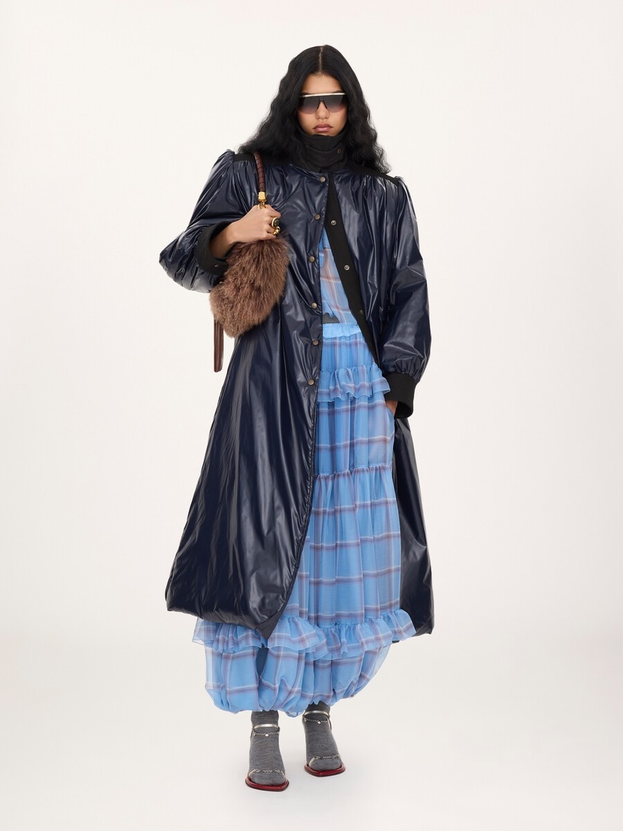Long utilitarian coat in shiny nylon - 1