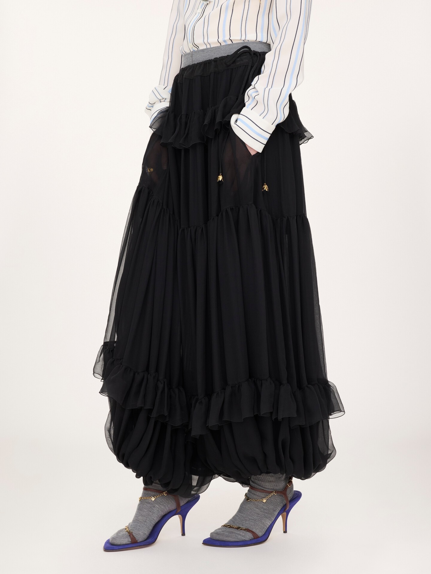 Fluid pleated pants in silk mousseline - 3.0