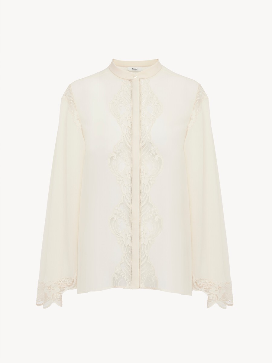 Fluid blouse in silk georgette & lace - 2